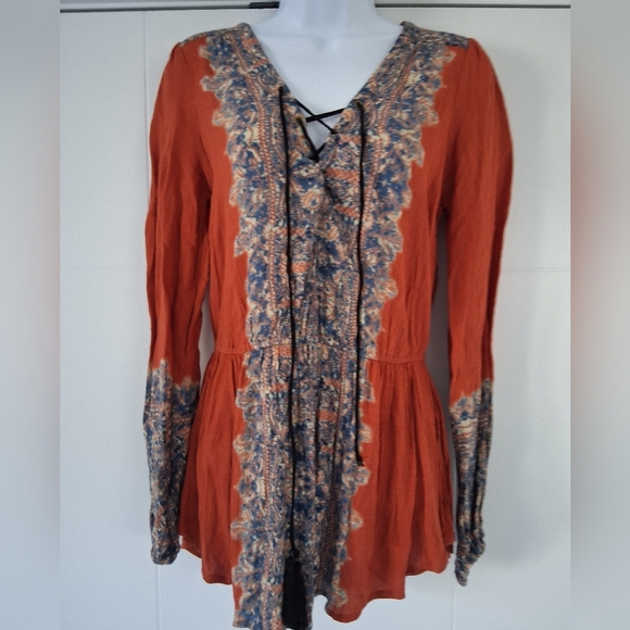 Free People/ Wildest Moment Lace Up Tunic/ Color Persimmon/ Size US S - Picture 6 of 17